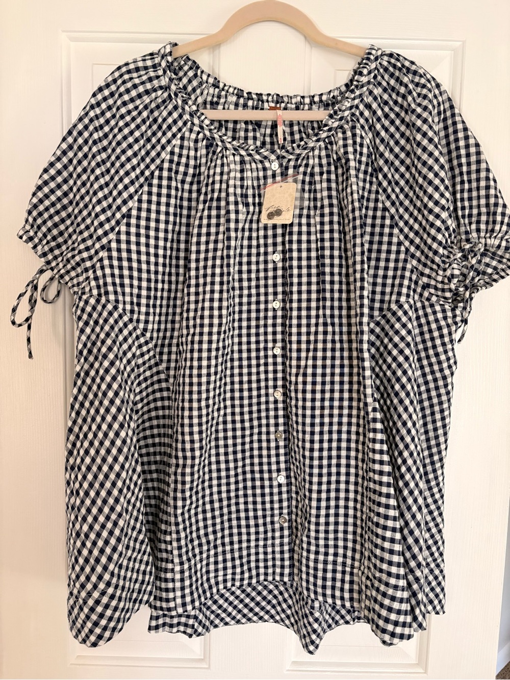 Free People Farley Gingham Tunic Navy Combo Size M NWT $128